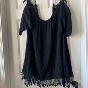 Black Shift Cold Shoulder Fringe Dress Size Small